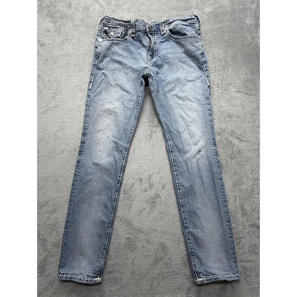 True Religion Jeans Mens Measure 37x33 Blue Geno Relaxed Slim Light Wash Stretch